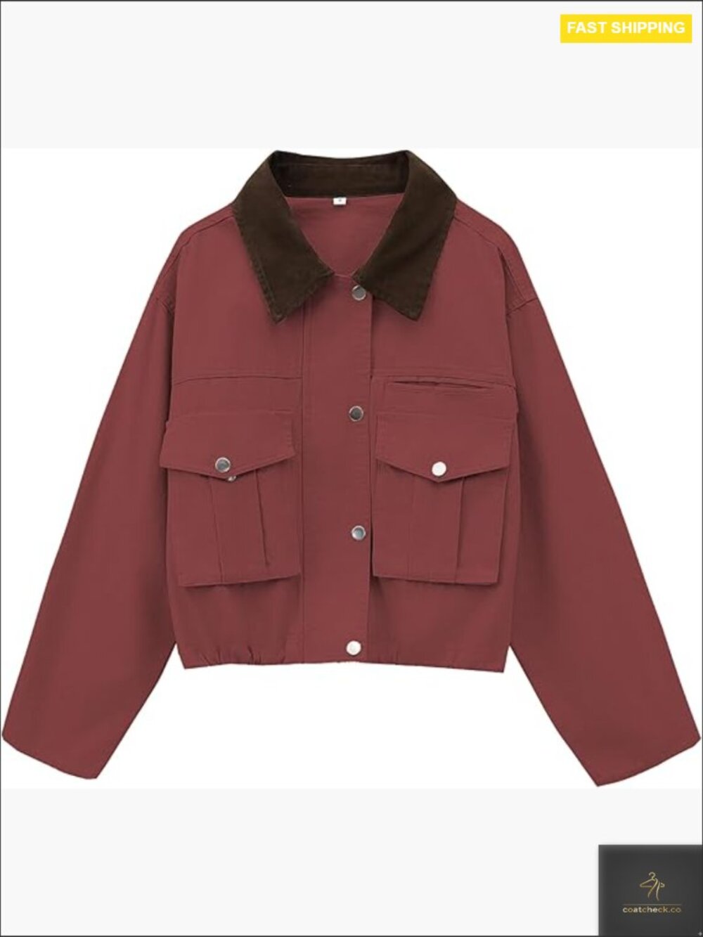 Cropped Utility Jacket Contrast Collar Casual Coat with Pockets - Picture 1 of 7